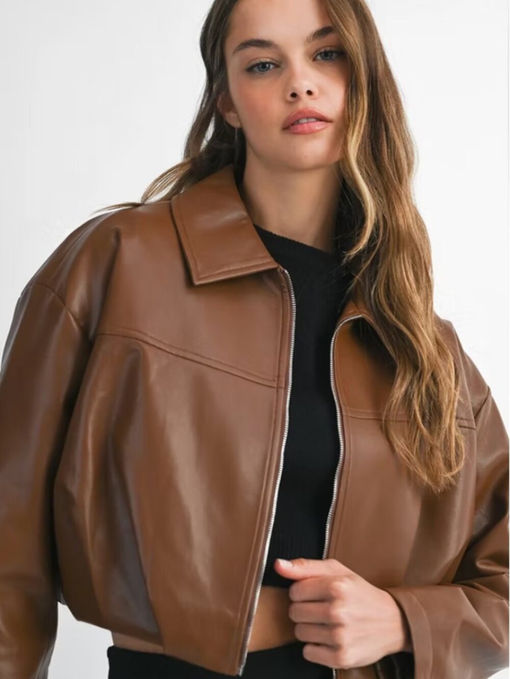 Bubble Pleated Vegan Leather Crop Jacket